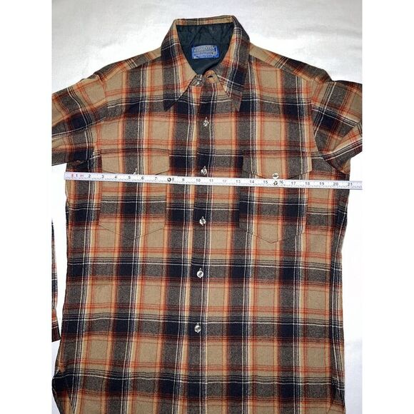 Vintage Pendleton Men's M/L 15 1/2 42" Chest Plaid Shirt Red Tan Gray Wool EUC - Picture 5 of 13